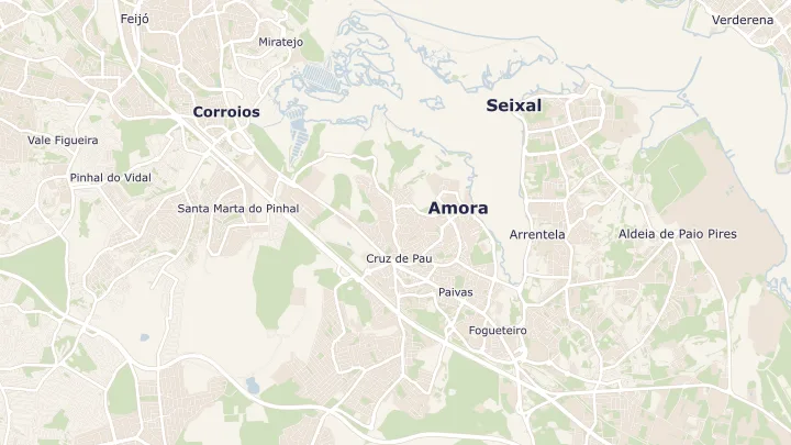 Mapa okolicy: Amora. Zaznaczony obszar o promieniu 300 metrów wokół przybliżonego środka lokalizacji.