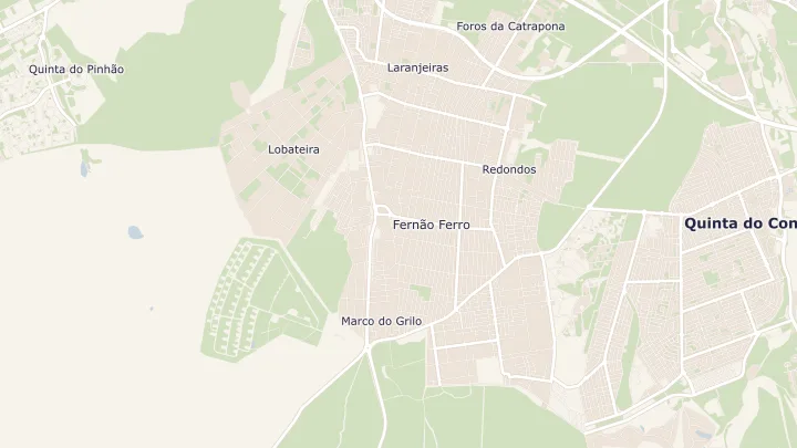 Mapa okolicy: Fernão Ferro. Zaznaczony obszar o promieniu 300 metrów wokół przybliżonego środka lokalizacji.