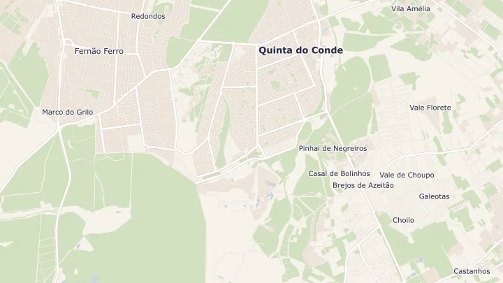 Mapa okolicy: Fernão Ferro. Zaznaczony obszar o promieniu 300 metrów wokół przybliżonego środka lokalizacji.