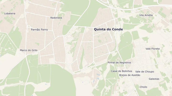 Mapa okolicy: Fernão Ferro. Zaznaczony obszar o promieniu 300 metrów wokół przybliżonego środka lokalizacji.