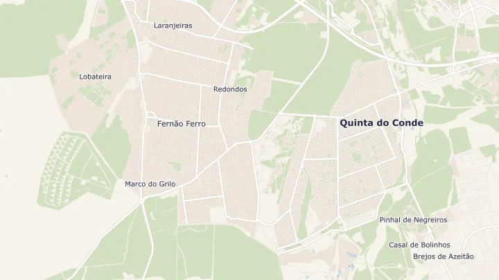 Mapa okolicy: Fernão Ferro. Zaznaczony obszar o promieniu 300 metrów wokół przybliżonego środka lokalizacji.