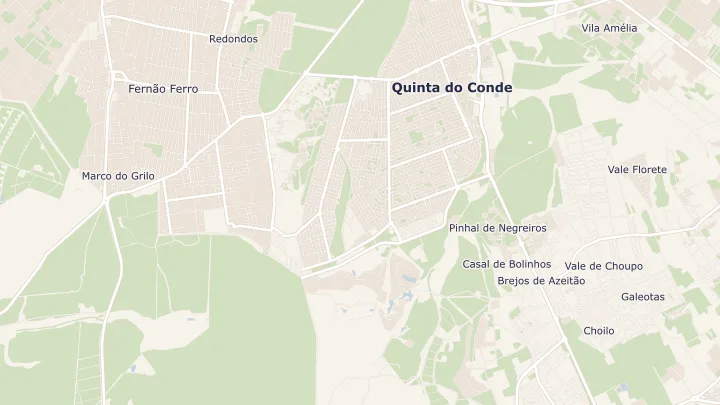 Mapa okolicy: Fernão Ferro. Zaznaczony obszar o promieniu 300 metrów wokół przybliżonego środka lokalizacji.