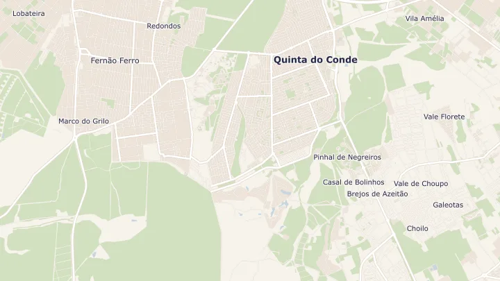 Mapa okolicy: Fernão Ferro. Zaznaczony obszar o promieniu 300 metrów wokół przybliżonego środka lokalizacji.