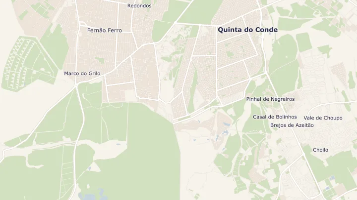 Mapa okolicy: Fernão Ferro. Zaznaczony obszar o promieniu 300 metrów wokół przybliżonego środka lokalizacji.