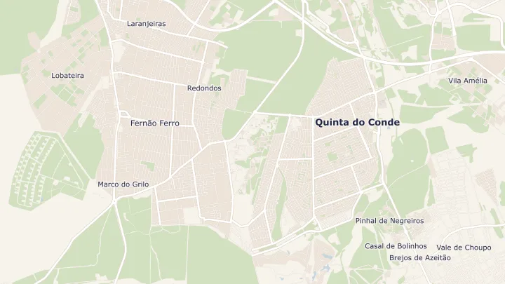 Mapa okolicy: Fernão Ferro. Zaznaczony obszar o promieniu 300 metrów wokół przybliżonego środka lokalizacji.