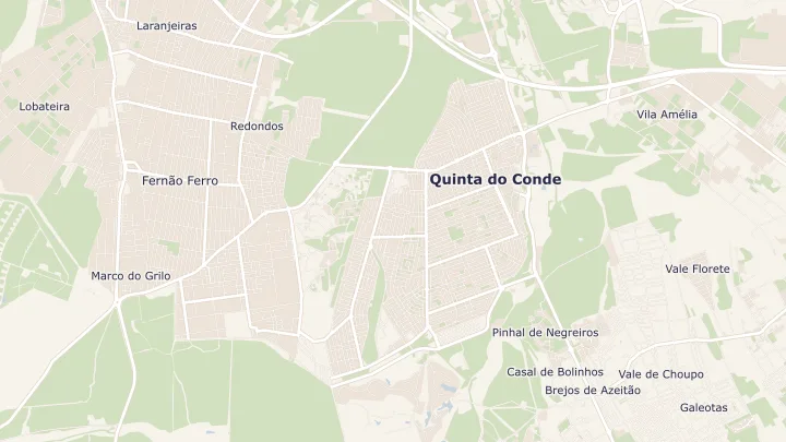 Mapa okolicy: Fernão Ferro. Zaznaczony obszar o promieniu 300 metrów wokół przybliżonego środka lokalizacji.