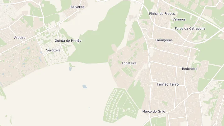Mapa okolicy: Fernão Ferro. Zaznaczony obszar o promieniu 300 metrów wokół przybliżonego środka lokalizacji.