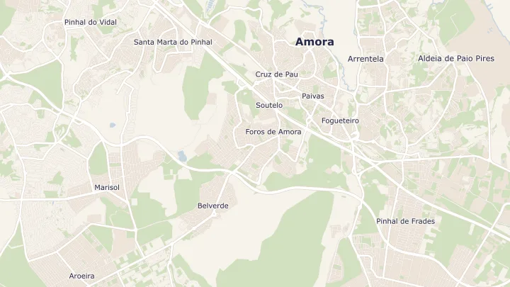 Mapa okolicy: Amora. Zaznaczony obszar o promieniu 300 metrów wokół przybliżonego środka lokalizacji.